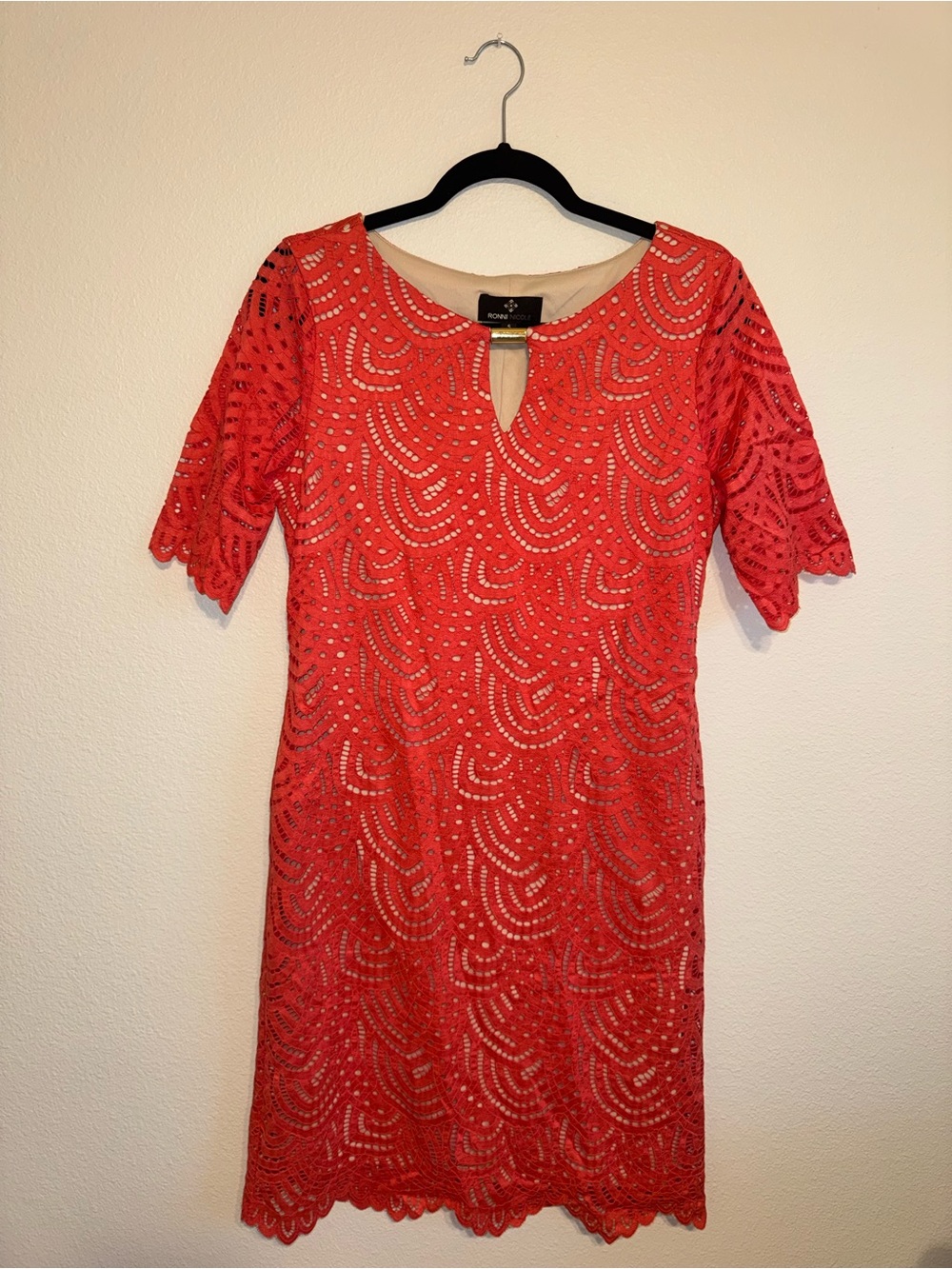 Coral Lace Keyhole Dress - Women's